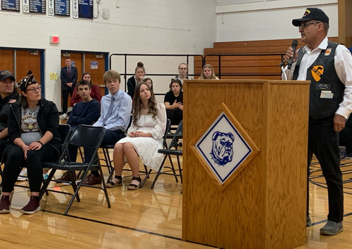 Eugene Frank addresses the school on experiences in Vietnam