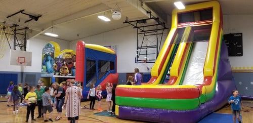 Bounce houses in the gym