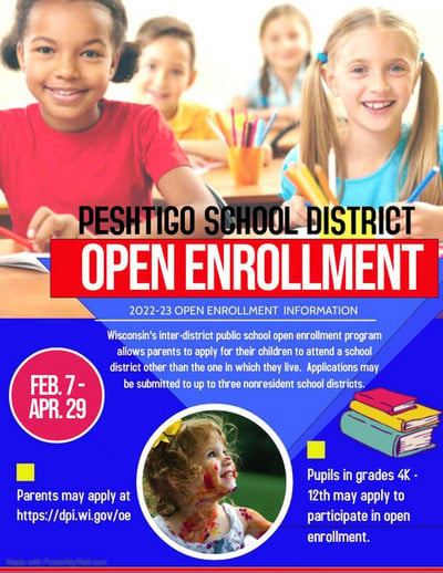 Apply for Open Enrollment into Peshtigo School District Feb. 7-April 29, 2022