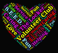 Volunteer Club word cloud in a heart